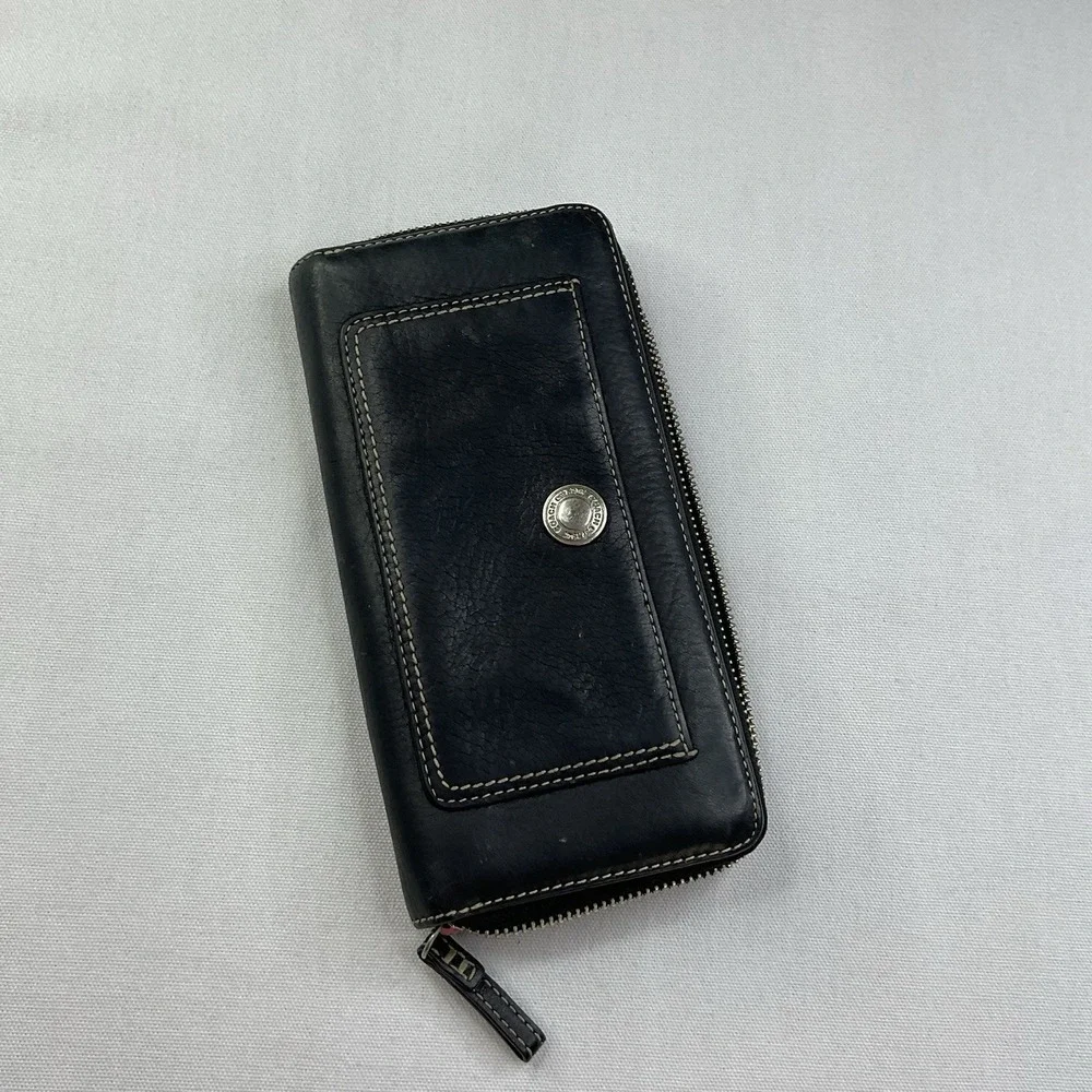 Vintage Coach Wallet Chelsea Pebbled Leather Black Zip Around Credit Card Long